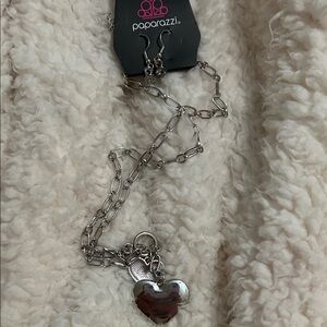 Paparazzi Silver Heart Necklace and Earring Set